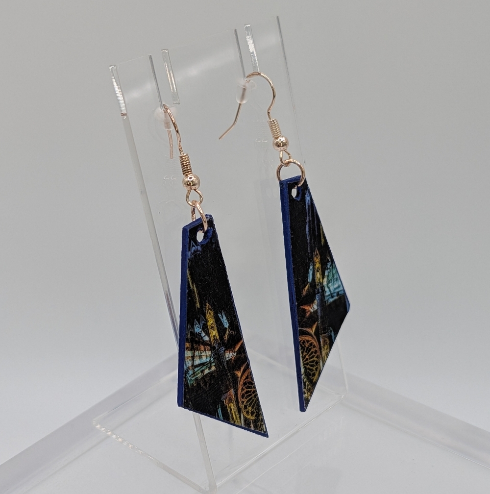 Notre Dame Cathedral, Night - Handmade Earrings - Magazine Decoupage on Wood - Picture 4 of 6
